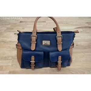 Simply Noelle Navy‎ Blue and Tan Women's Large Satchel Bag